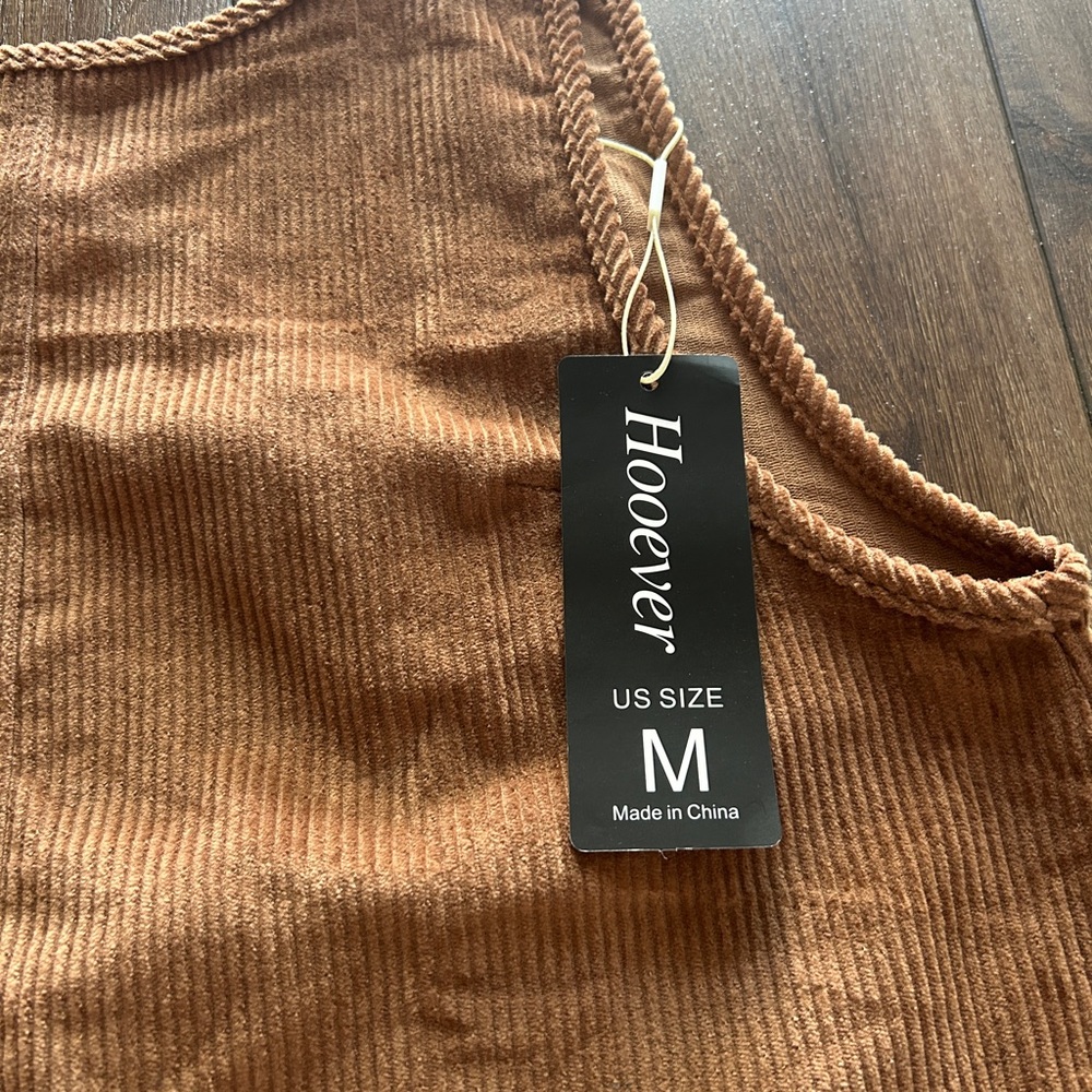 NWT Hooever Corduroy Pinafore Jumper Dress - Brown/Tan - Size M - Picture 2 of 3